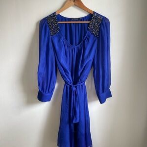 Be Seduced Cobalt Blue Embellished Shoulder Silk Dress